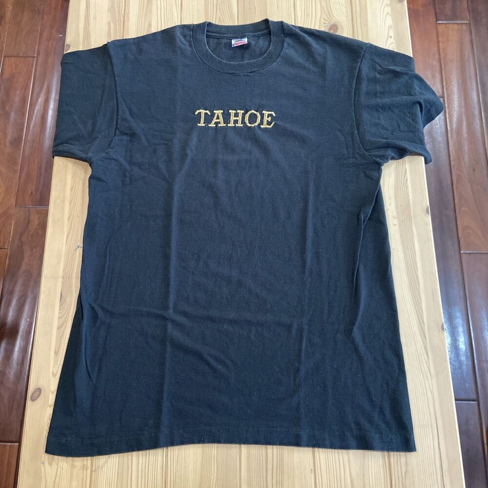 Vintage Fruit Of The Loom Lake Tahoe Embroidered T Shirt Black XL